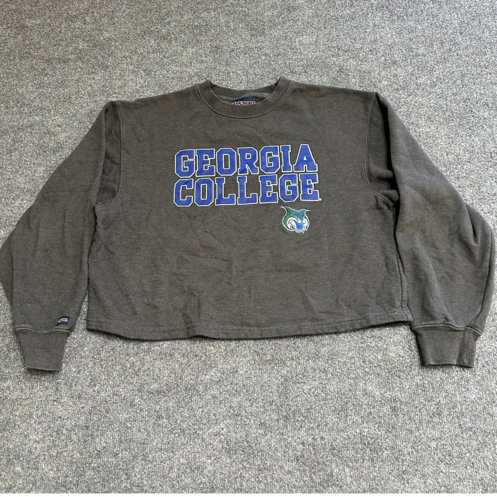Jansport Sweatshirt Womens Size L Gray Georgia College Cropped Raw Hem Pullover